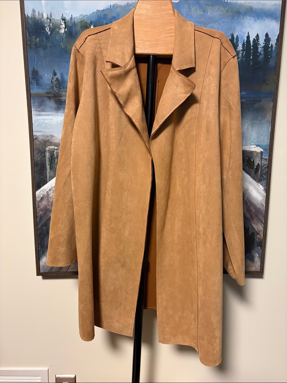 Tan Faux Suede Open-Front Women's Coat